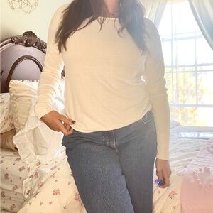 Cream long sleeve top with open back